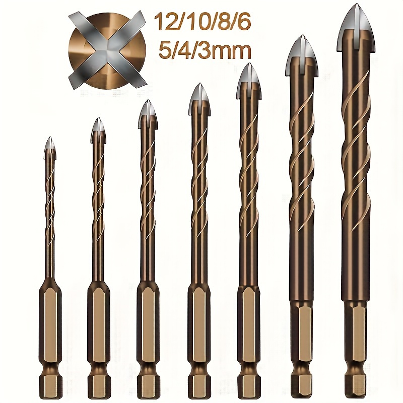 

7 Drill Bit Set, Steel Tip , High Hardness, Suitable For Drilling Holes In Tiles, Glass, Concrete, Marble, Wood, Steel Plates - Hexagonal Handle Hole Opener And Expansion Tool Box, Size 3-12mm