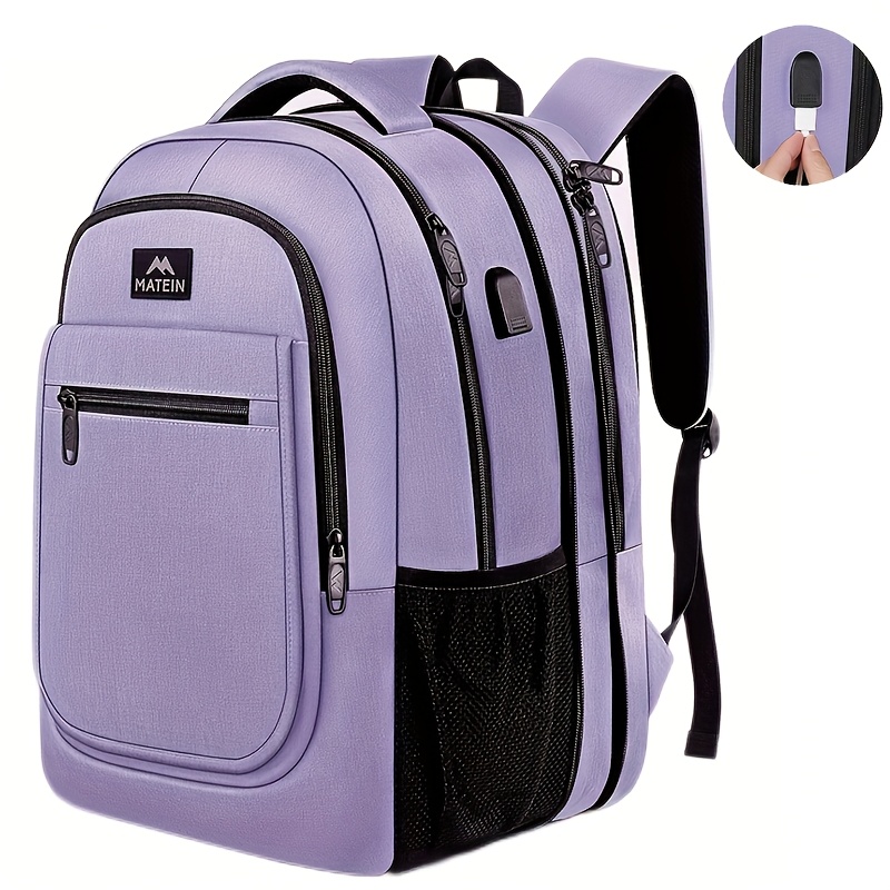 

Travel Backpack For Women, 15.6 Inch Laptop Backpack With Usb Charging Port, Large Anti Theft Bag Water Resistant College Backpack Gift For Women Men, Purple