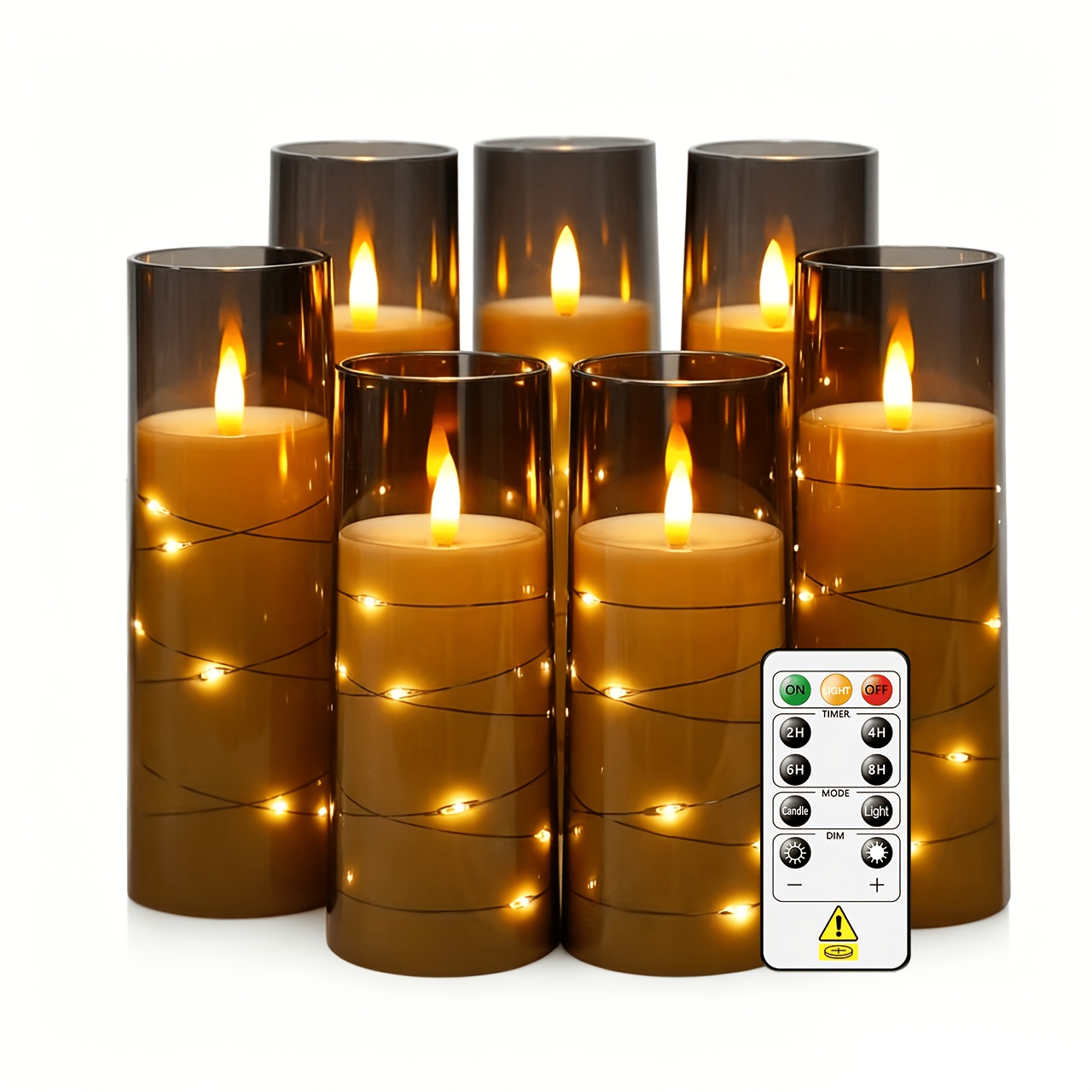 Jinyania A Set Of 7 Flameless Led Candles With Built-in String Lights, Battery Operated Flickering Fake Candles For Wedding, Party, Halloween & Autumn Home Table Decoration, Perfect Festival Gift