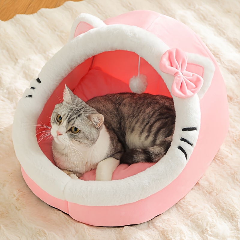 TEMU Cute Cat Bed Warm Cozy Cat House Kitten Lounger Cushion Tent Very Soft For Small Bed