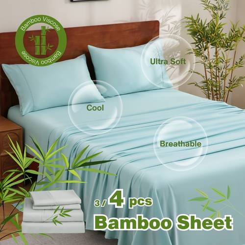 4pcs cooling bamboo bed sheet set 2000 tc extra deep pocket 16 inch bed sheet luxury and cooling sheet set for hot sleepers wrinkle and shrink resistant fitted sheet flat sheet and pillowcases twin full queen delivery