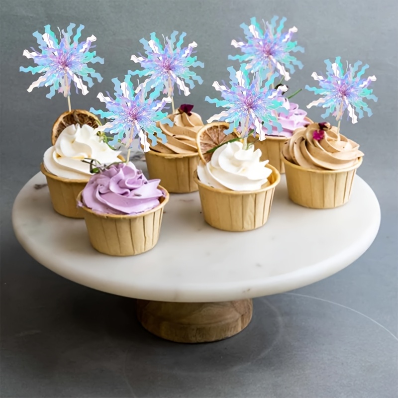 Image of 20pcs Foil Firework Cupcake Toppers Happy Birthday Cake Toppers Sparkle Tinsel Flower Drink Stirrers Cocktail Food Fruit Toothpicks For Valentine's Day Party Supplies Light Blue
