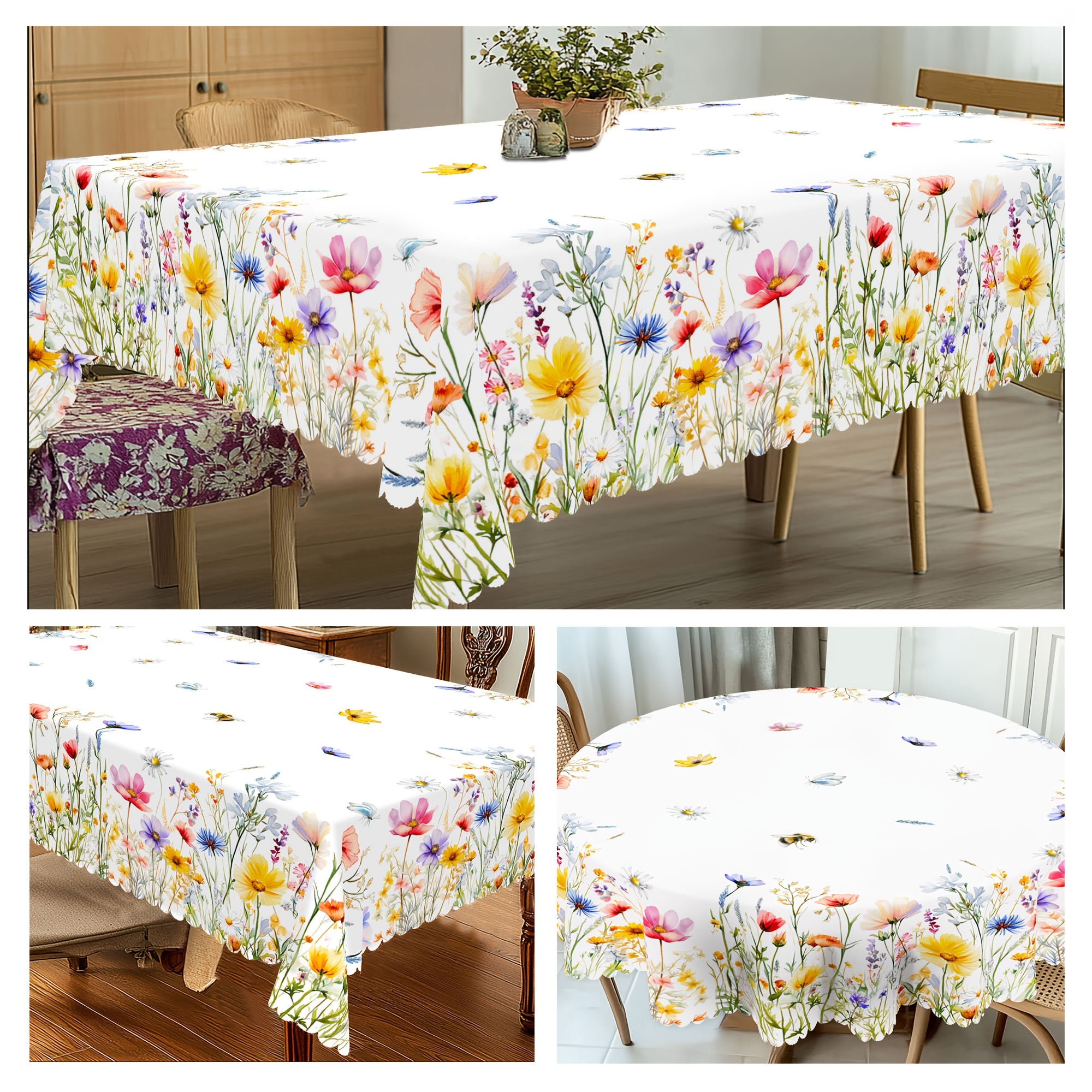 Runde Tischdecke Mit Elastischem Rand – Wasserdicht, Blumenmuster, Für Picknick & Gartenparty