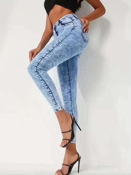 tsingyuans directional development womens fashionable denim elastic high waisted printed leggings