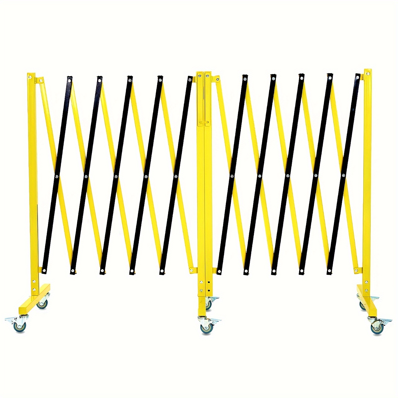 

19.8 Ft Industrial Expandable Metal Barricade, Rotatable & Portable Safety Barrier With A Warning Board And Casters, Retractable Traffic Fence Mobile Safety Barrier Gate Yellow Black