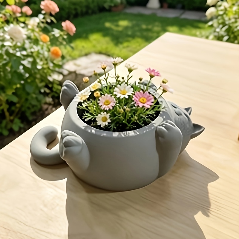 TEMU Cute Cat-shaped Planter Pot, Ideal For Succulents & Small Flowers. Indoor Use On Desks, Windowsills Or Outdoors In Gardens, Adds A Touch To