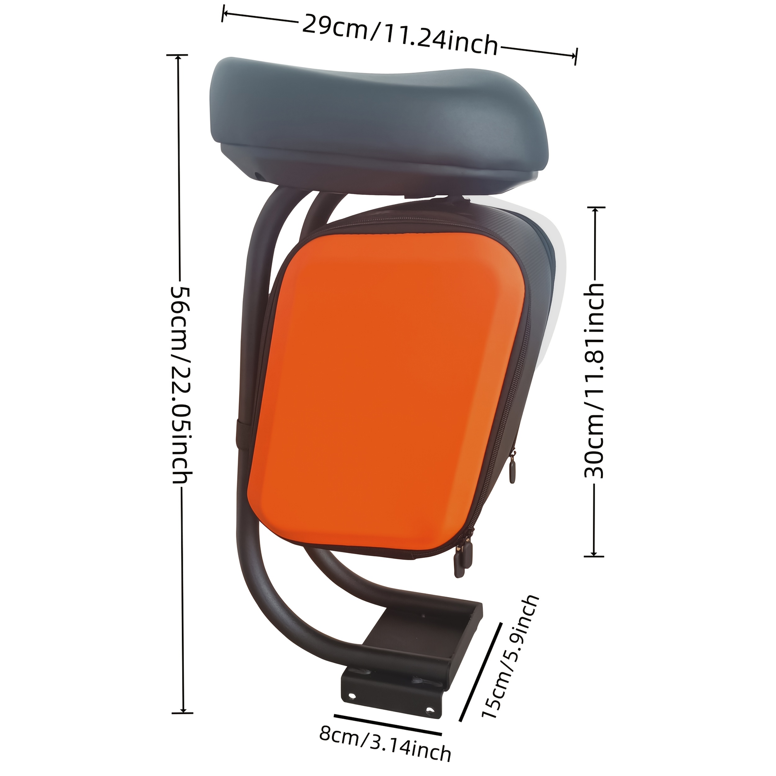 electric scooter seat with storage box - detachable cushion, rear luggage rack, multi-functional accessory for commuting and delivery, iron material, orange/black, commuter scooter seat | sleek scooter seat | durable , scooter accessories, without battery Product details 8