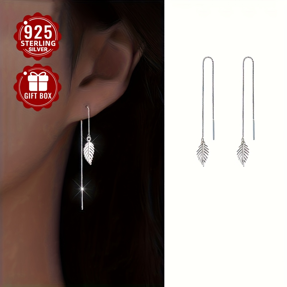 

(total Weight About 1.33g) 2pc Women's Fashion Drap Earrings 925 Sterling Silver Long Hollow Leaf Earrings Women's Earrings Suitable For Daily Commuting, Travel, Activities, And Gatherings