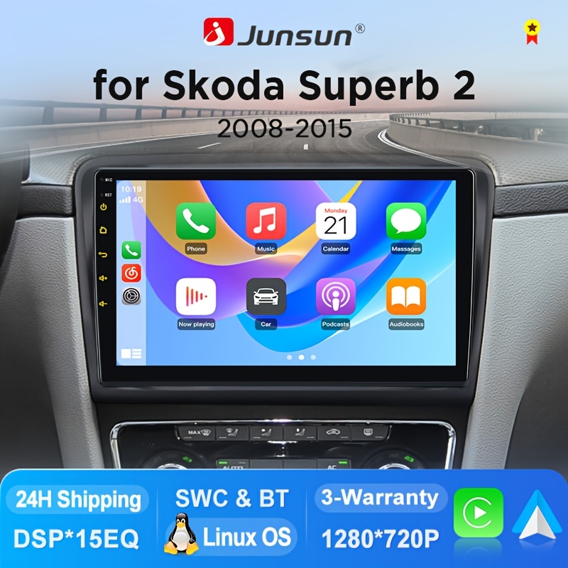 Junsun avtomobilski radio s sistemom , primeren za Škodo Superb 2 2008 2009 2010 2011 2012 2013 2014 2015, brezžični CarPlay, Auto, SWC,
