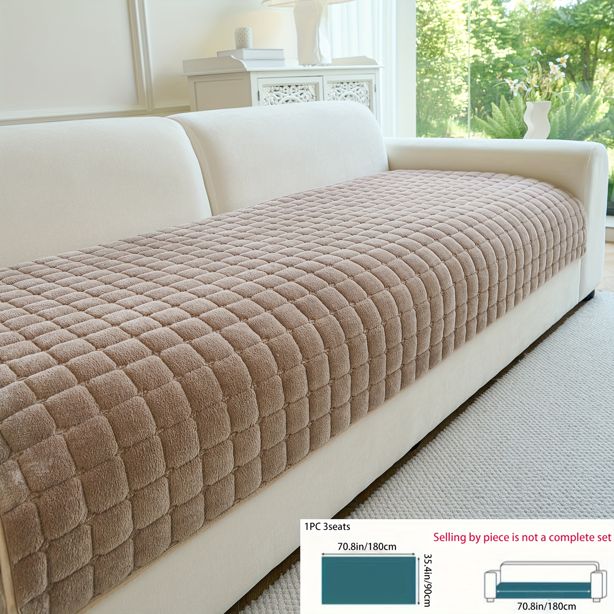 TEMU [flannel Block] Copridivano da 1 pezzo gamma in stile boh矇mien, progettato con tecnologia di trapuntatura, agli animali domestici e lavabile in