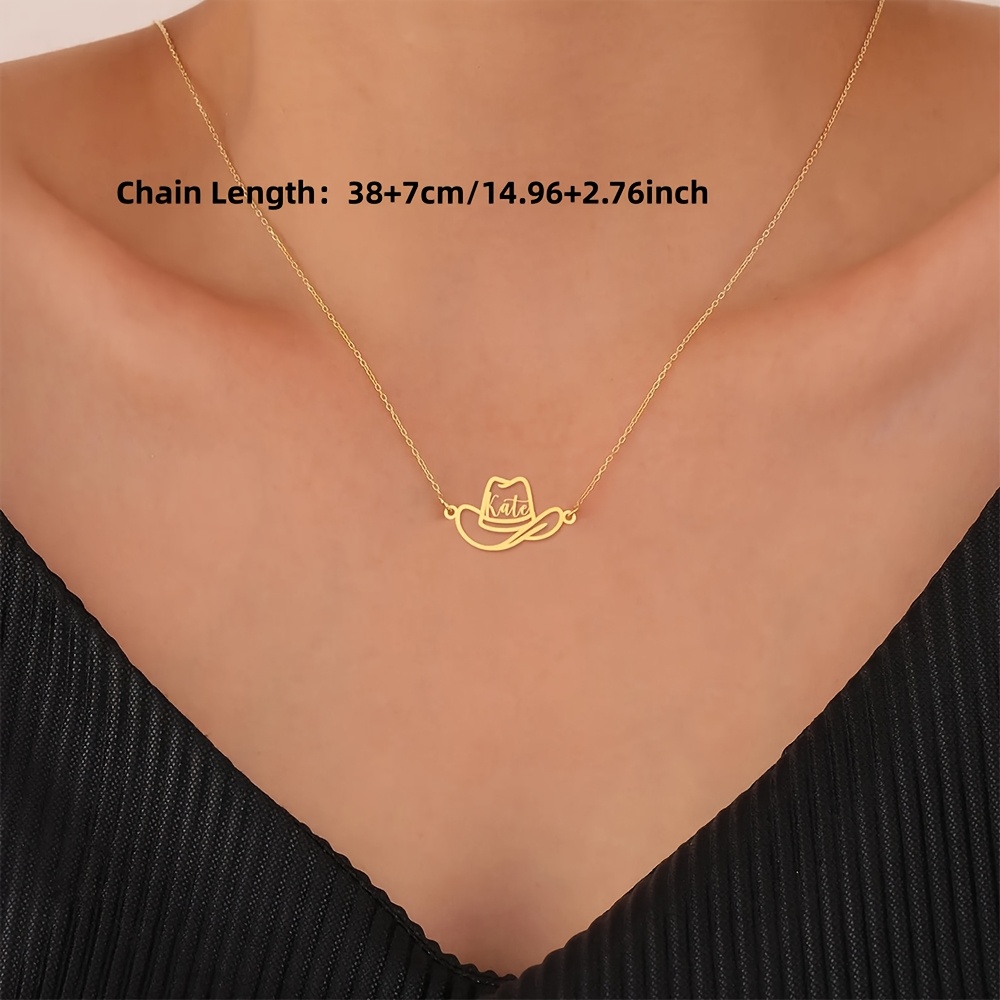 Custom Cowboy Hat Name Necklace in Stainless Steel