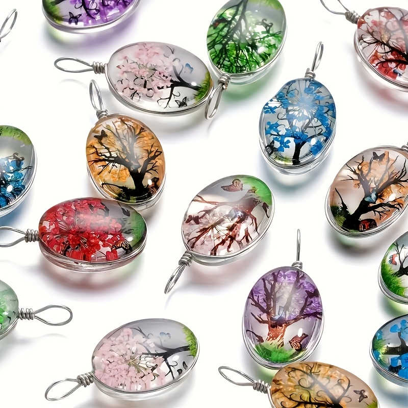 

10pcs Drop-shaped Pendant, Tree Of Life Transparent Necklace, Bracelet Pendant Diy Handmade Necklace, Earring Accessories Gift
