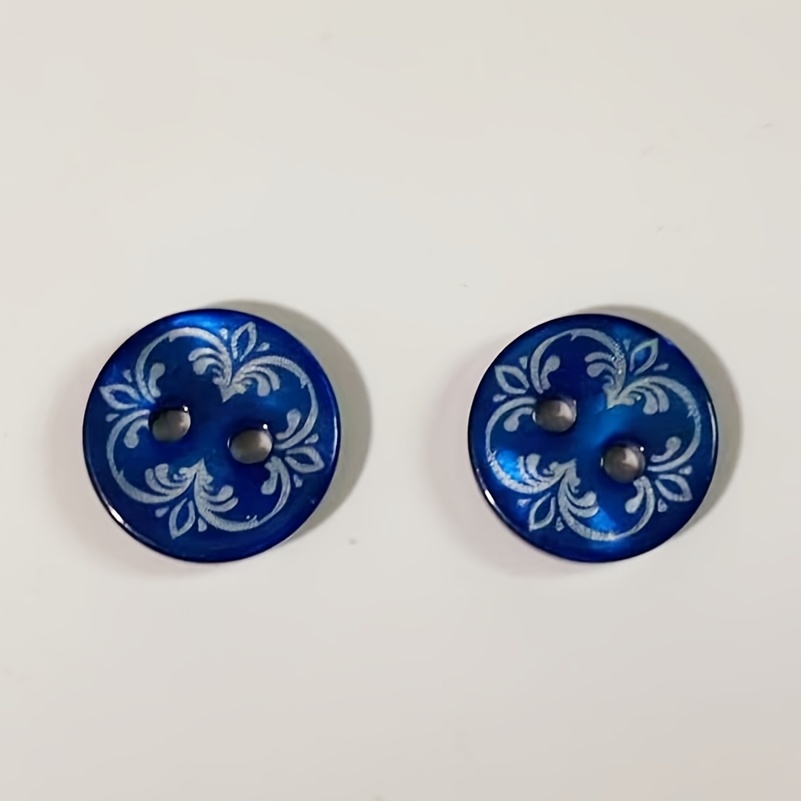 TEMU 10 unidades de botões de resina com base azul e folha de floral vintage de 11,5 mm para camisola, casaco, costura à mão, artesanato, decoração e