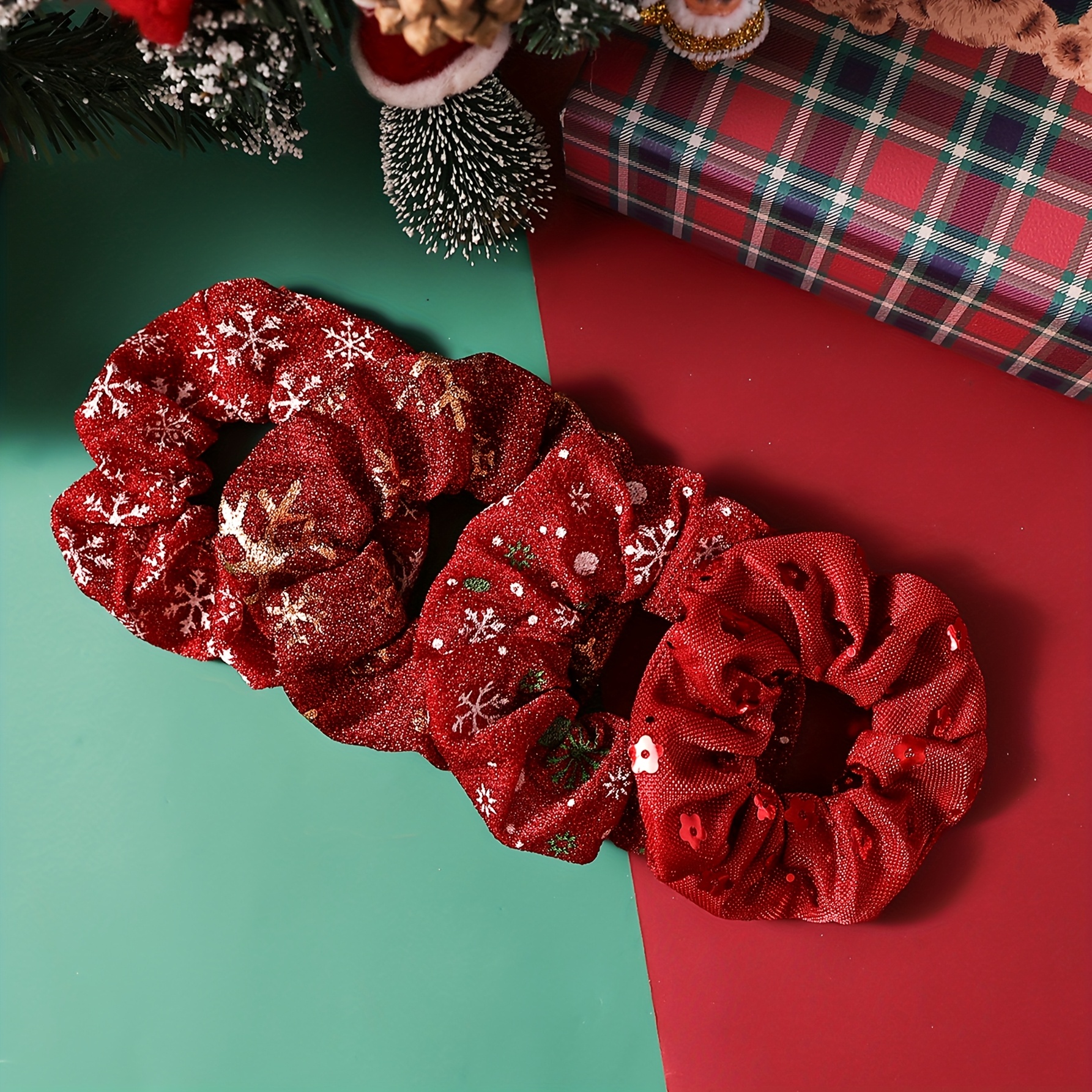 TEMU 4pcs Snowflake Flower Sequins High-elastic Ponytail Hair Ties, Suitable For Christmas Holiday Women's Styling