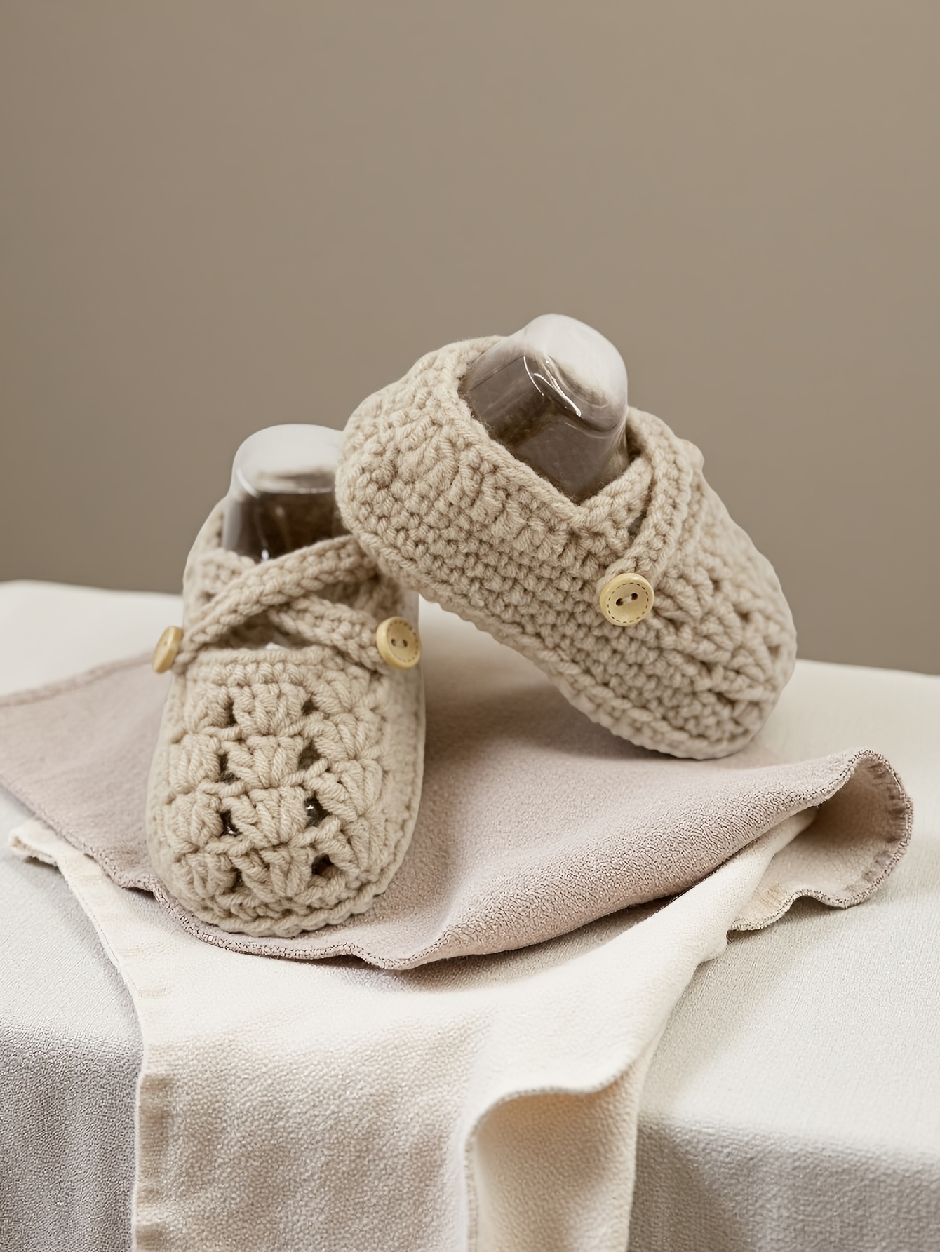 Baby & Toddler Knitted Slip-On Shoes - Soft Breathable Fabric First Walkers with Golden Button Closure, Cozy Indoor/Outdoor Footwear for Infants, Cute Grid Pattern All-Season Casual Shoes, Toddler Shoes, Everyday Infant Wear, Charming Infant Design, Durable Woven Texture