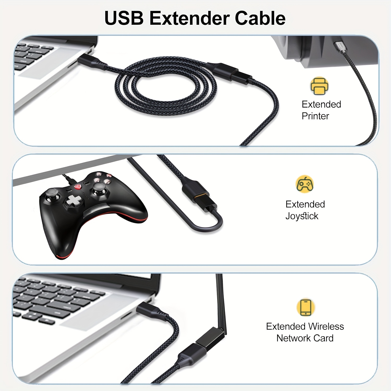 Reliable 1pc/2pcs USB Extensions Cable High Speed USB 3.0 Extension Cord Type A Male to Female Sturdy Braided Material Fast Data Transfer Compatible with USB Keyboard, Mouse, Flash Drive, black/ grey 10 Reliable 1pc/2pcs USB Extensions Cable High Speed USB 3.0 Extension Cord Type A Male to Female Sturdy Braided Material Fast Data Transfer Compatible with USB Keyboard, Mouse, Flash Drive, black/ grey - Image 10