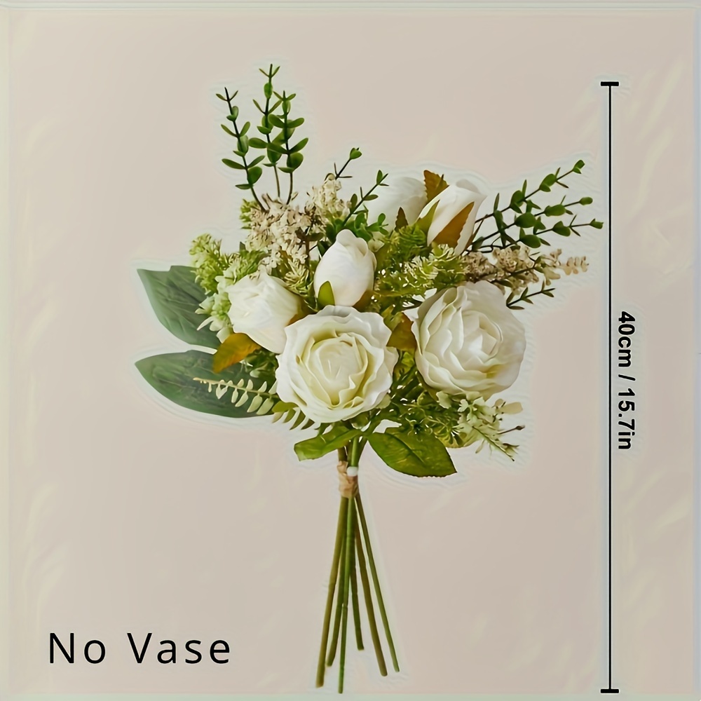 TEMU Artificial , Fabric Roses In Glass Vase With & Heart Accent, 9-inch Floral Arrangement For Mother's Day, Easter, Home, Kitchen & Wedding Decor, 22.86cm Elegant Faux Flowers (without Bottle)