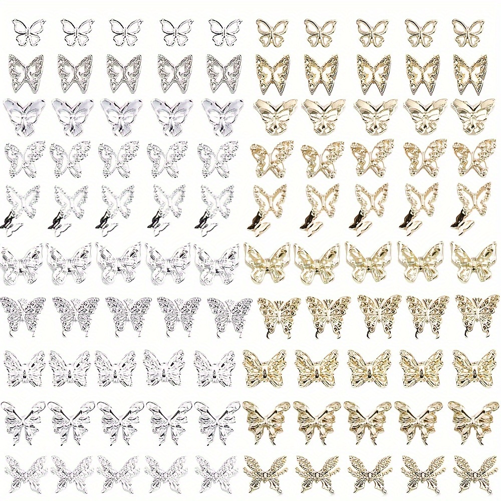 

100 Pcs Butterfly Nail Charms| Silvery Nail Butterfly Charms| Golden Butterfly Charms For Nail| 3d Butterfly Nail Charms For Acrylic Nails