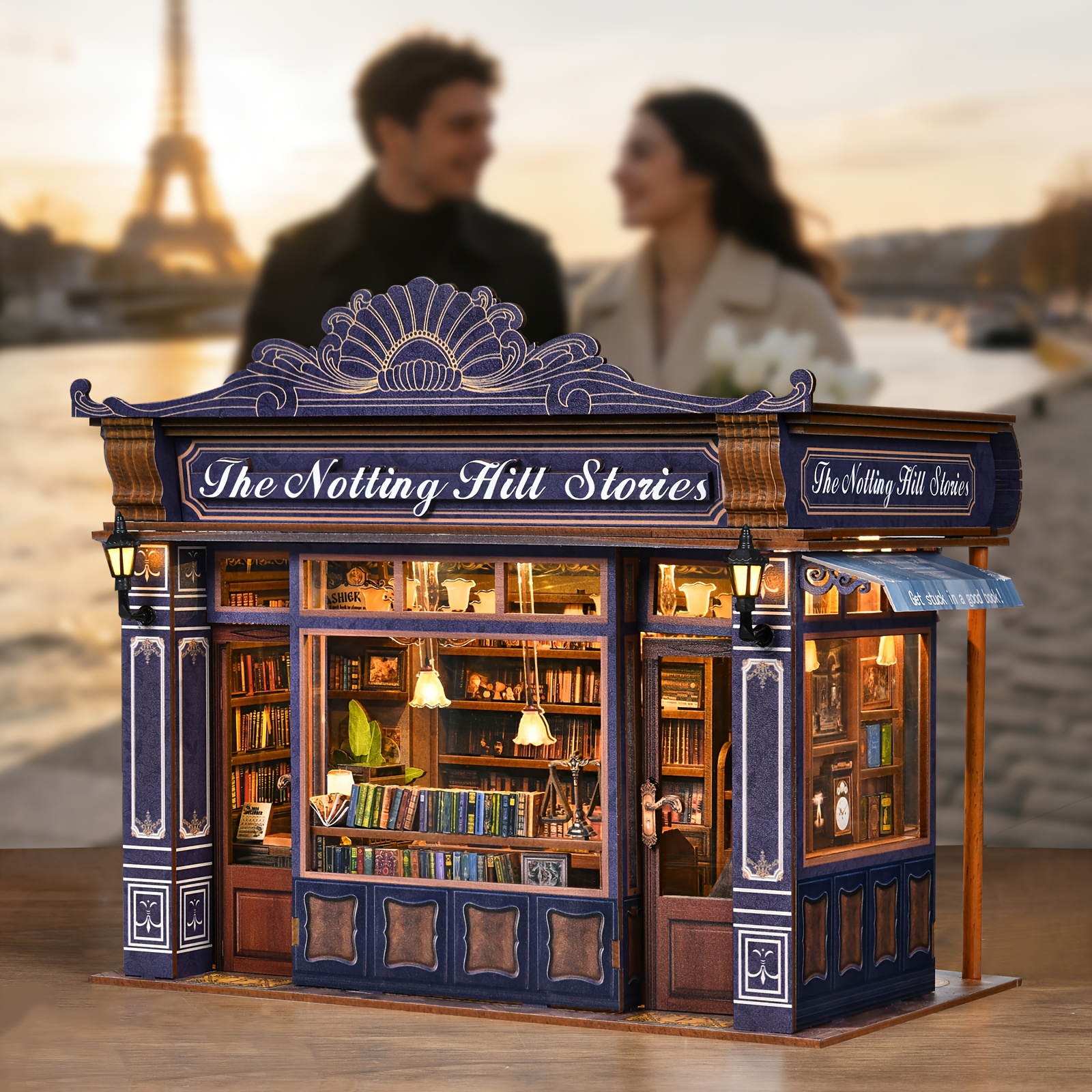 TEMU Notting Hill Style Dollhouse In The Uk, 3d Handcrafted Model, Bookstore Element Model Decoration Style Assembly Kit - Comfortable Micro-house