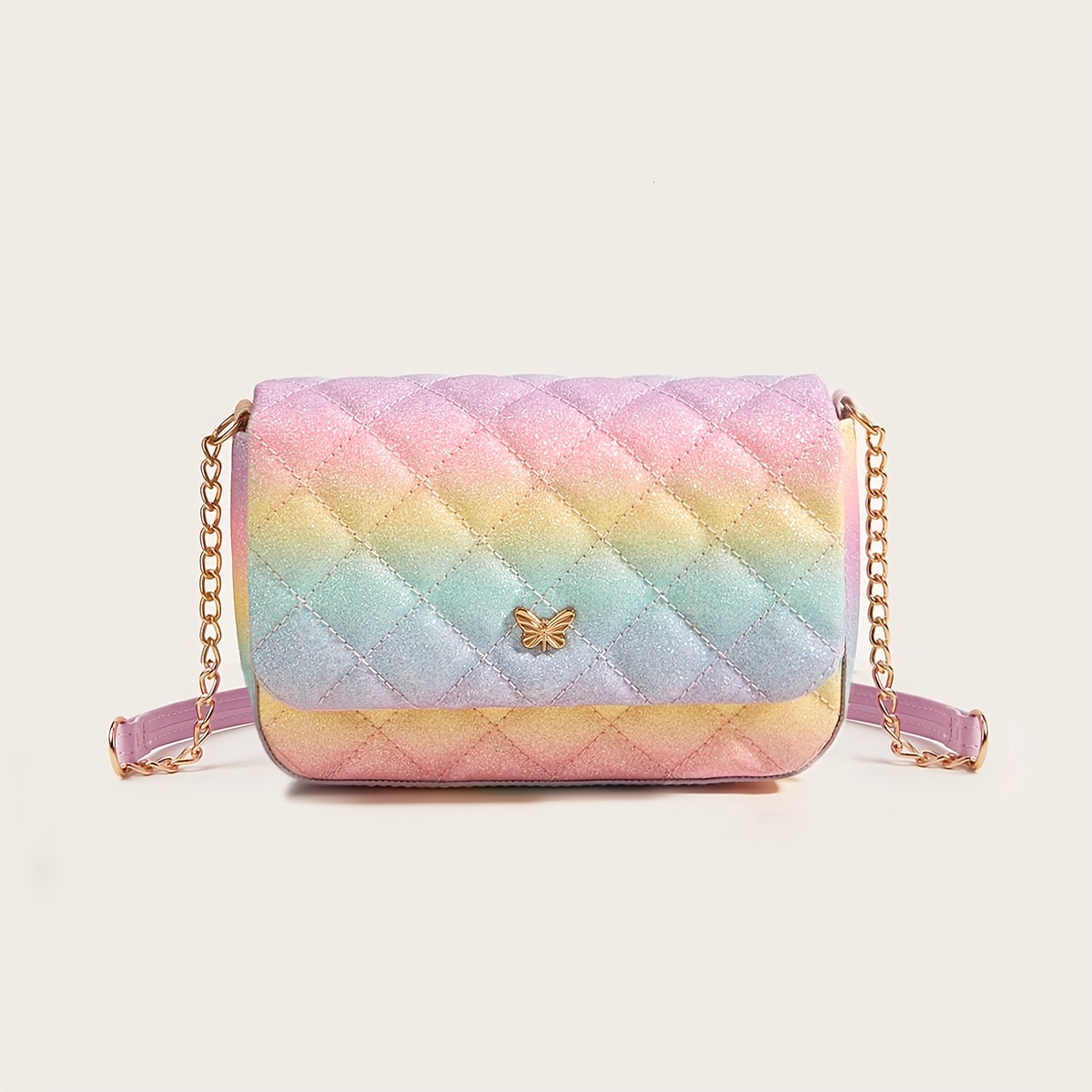 Image of 1pc Cloud Mist Color Rhombus Chain Single-shoulder Small Square Bag, Fashionable Single-shoulder Crossbody Bag, For Teenager
