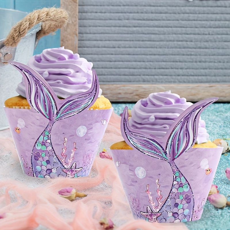 

6pcs, Mermaid Cupcake Wrappers, Little Mermaid Happy Birthday Party Decoration, Wedding Party Dessert Muffin Food Paper Wrappers, 1st Birthday Cake Baking Packing Decor
