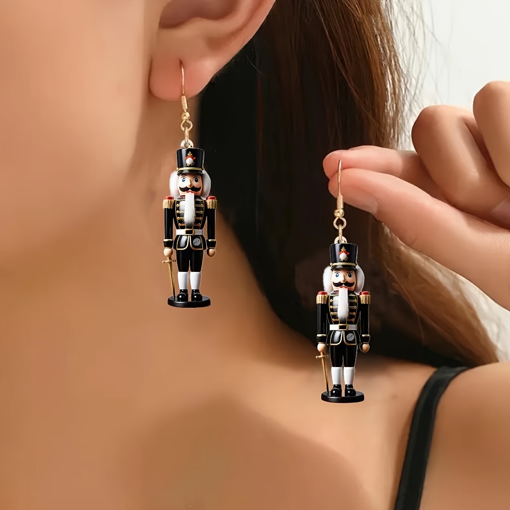 

1 Pair Of Acrylic Nutcracker Dangle Earrings - Cute & Elegant, Stainless Steel Posts, Or Gifting On Valentine's Day & New Year