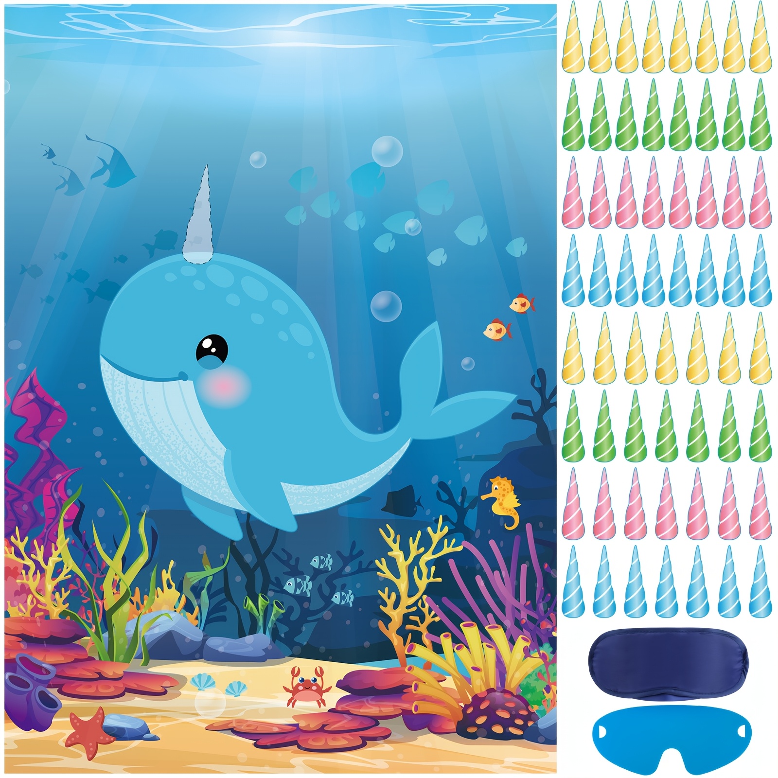 TEMU Pin On Party Game Posters With 60pcs Stickers Ocean-themed Birthday Party Supplies Decorations For Classroom Game Wall Home Decor