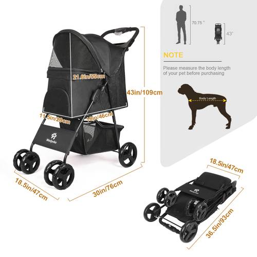 a foldable pet cart with and cats ideal for year round with a storage basket and a cup holder featuring a breathable and mesh design small to medium pets in black