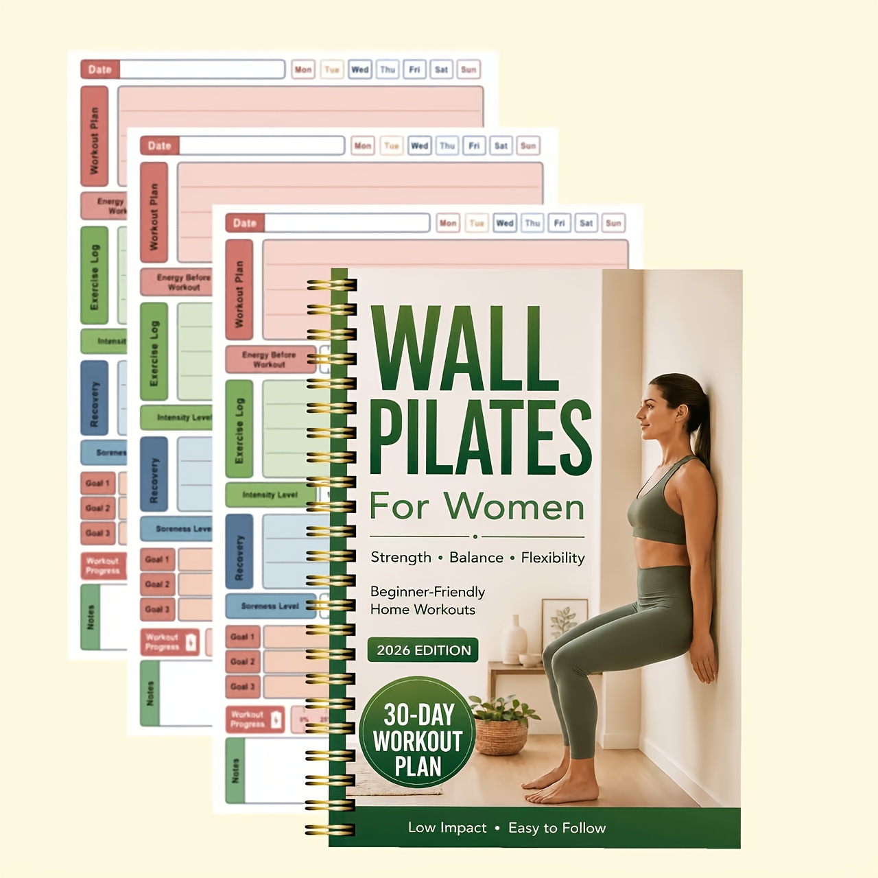TEMU Wall Pula | -day Home Fitness Program Designed For Women, With Blank Inside Pages And A5 Spiral Binding, Designed To Strengthen Core Muscles And