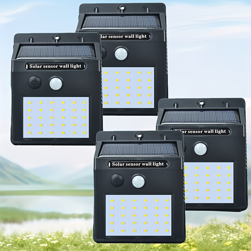 

Outdoor Solar Wall Light 4pcs Set With Motion Sensor. Suitable For Gardens, Garages, , Courtyards, And Decks. Hardware Without Wiring