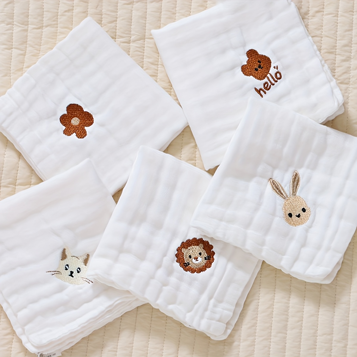 Image of 5-pack Soft Cloth Six-layer Small Square Towels For Babies: Drool Cloths, Face Wipes, Feeding Towels, Handkerchiefs, And Towels