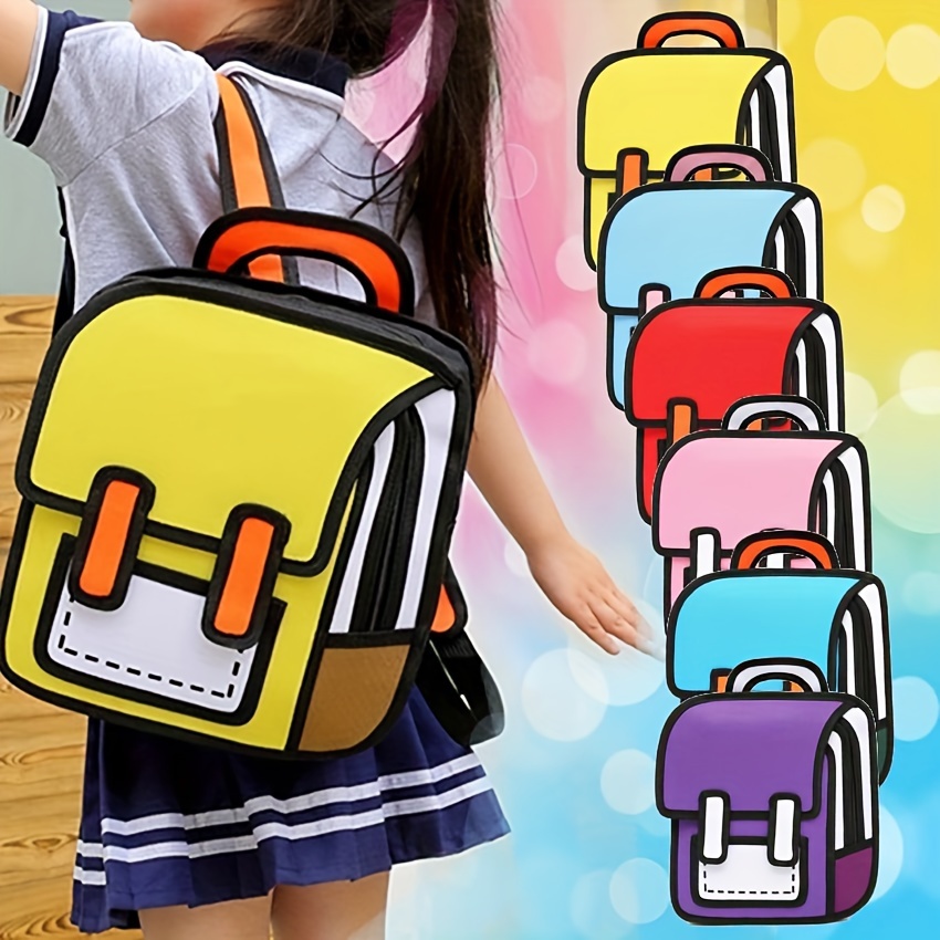 cute cartoon backpack student 2d drawing style comic Temu