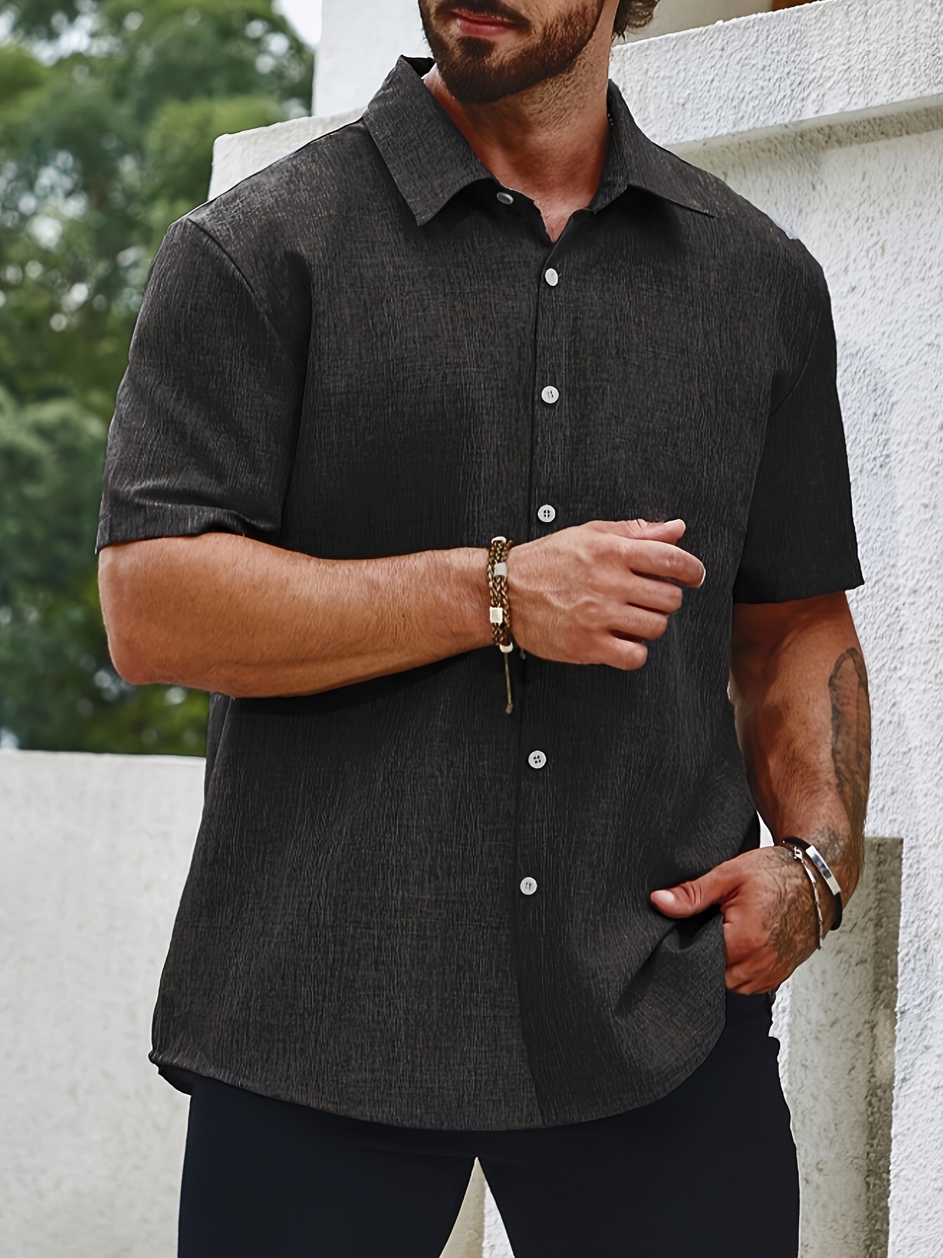 Camisa de en el Estilo Vintage para Hombre Manga Corta, con Botones,  Ropa Casual