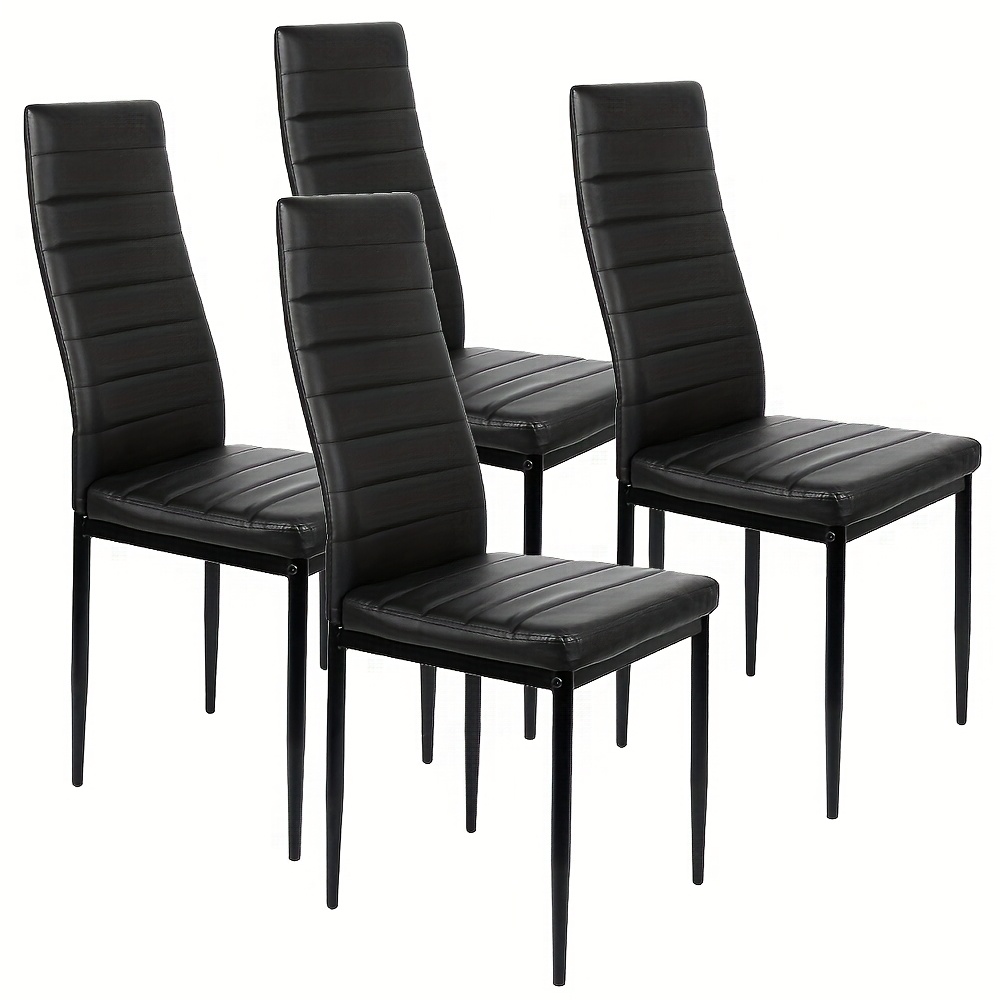 TEMU 4pcs Faux Leather High | Back Dining Chairs Set | Black Metal Legs With Thick Padded Seats | Classic Kitchen, Office & Restaurant Chairs (black)