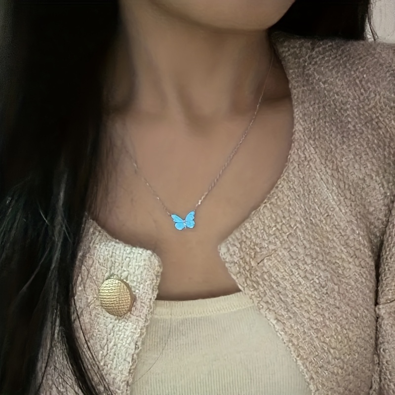 Glow-In-The-Dark Butterfly Necklace and Bracelet Set