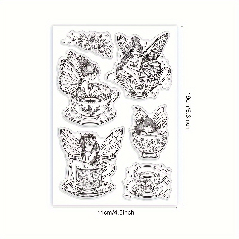1pc Teacup Fairy Tale Transparent Stamp Card Making Elf Clear Stamp Diy Scrapbooking Painting Tool