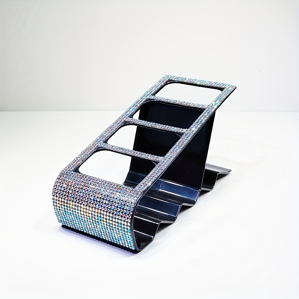 TEMU 4-Slot Rhinestone-Verfraaide Afstandsbedieninghouder - Glanzende Plastic Desktop Organizer voor TV, DVR, Streaming Devices - Geen Elektriciteit
