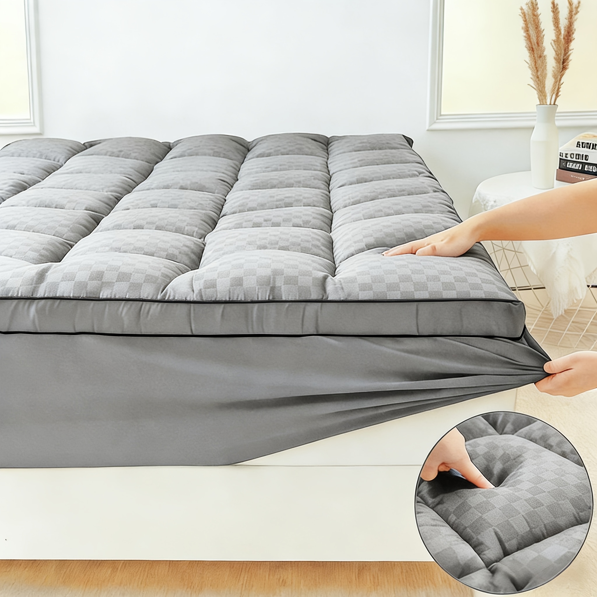 TEMU Protège-Matelas Matelassé Rafraîchissant 1000GSM, Protection de Matelas Pillow Top, Surmatelas Extra Épais, Poche Profonde Élastique Adaptée aux