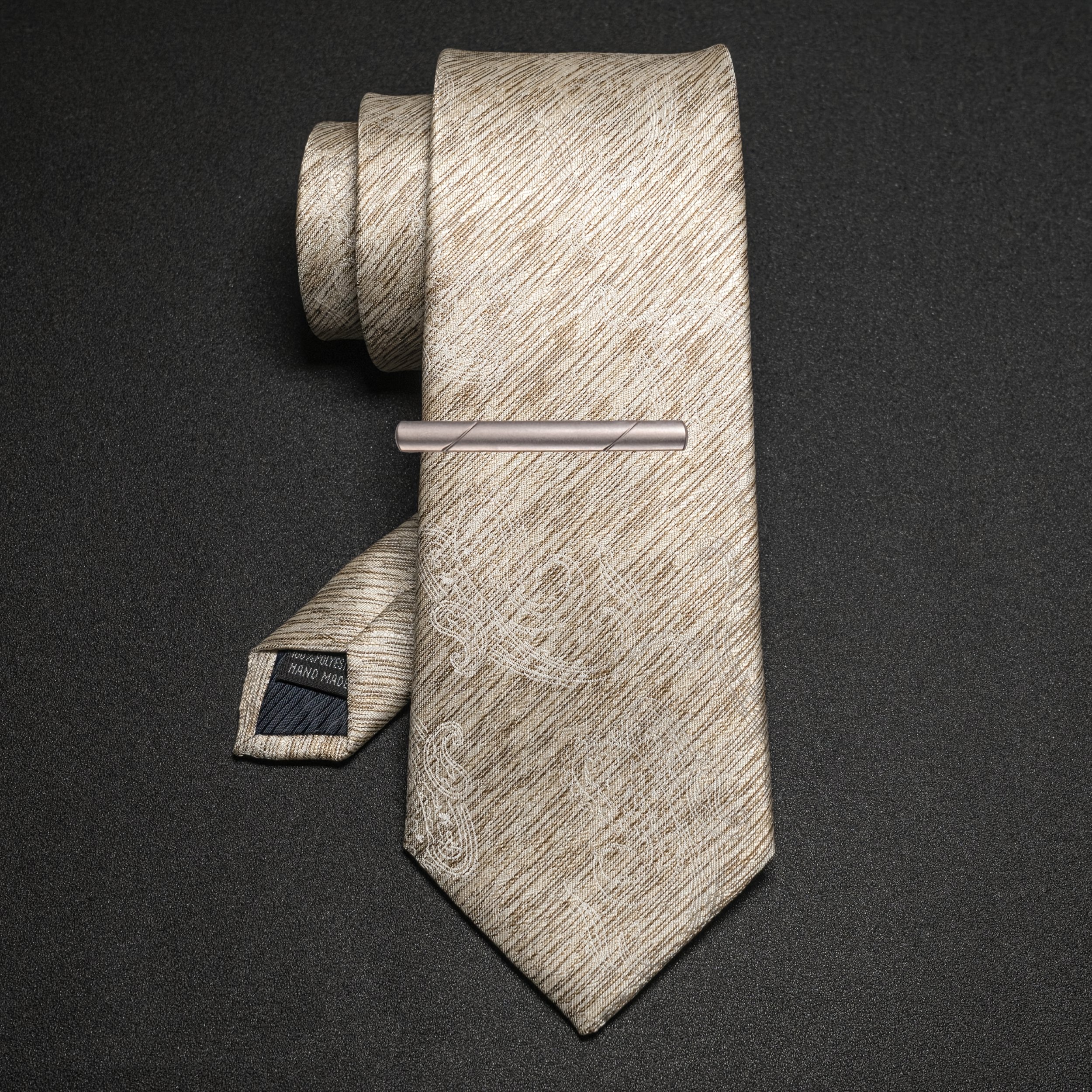Heather Texture Paisley Jacquard Necktie and Tie Clip Set