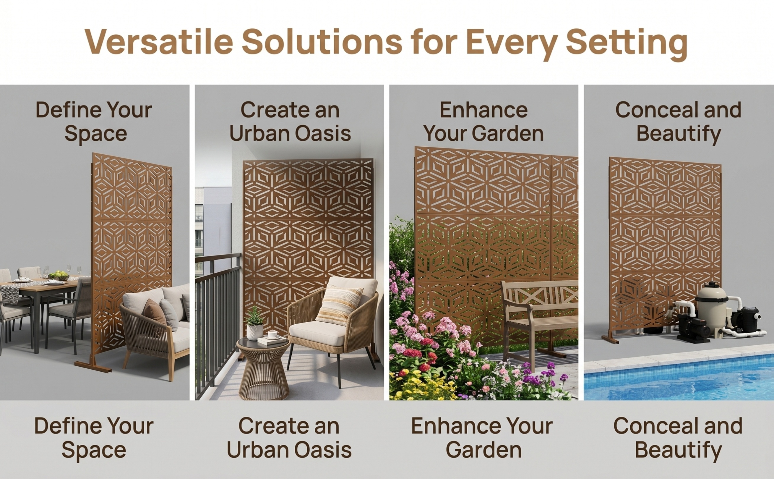 Walnut Brown Metal Privacy Screen 76