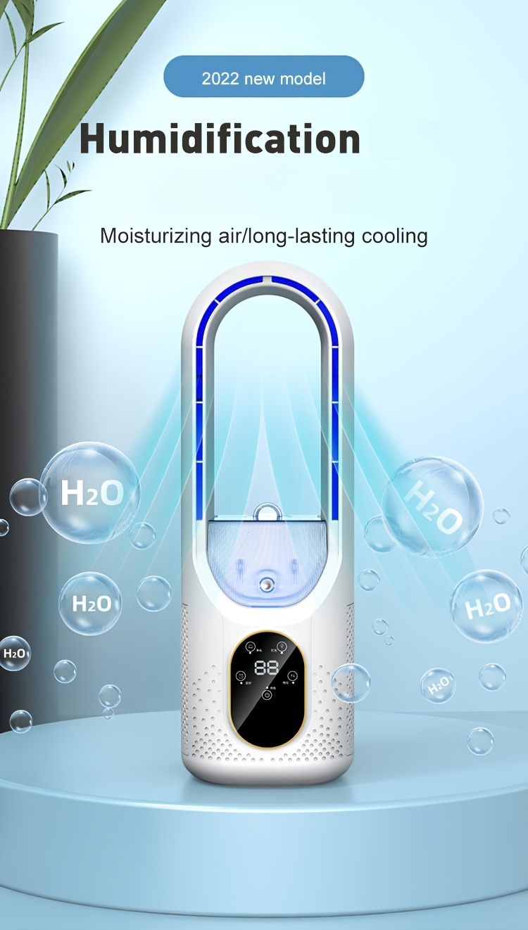 Multifunctional Bladeless Fan with Ice Mist Cooling, Fast Cooling, Automatic Timer, Wide-Angle Airflow, Brings a Comfortable Personal Experience, Personal Air Cooler | Bladeless Air Conditioner | Double-Layer Structure, Portable Cooling Fan