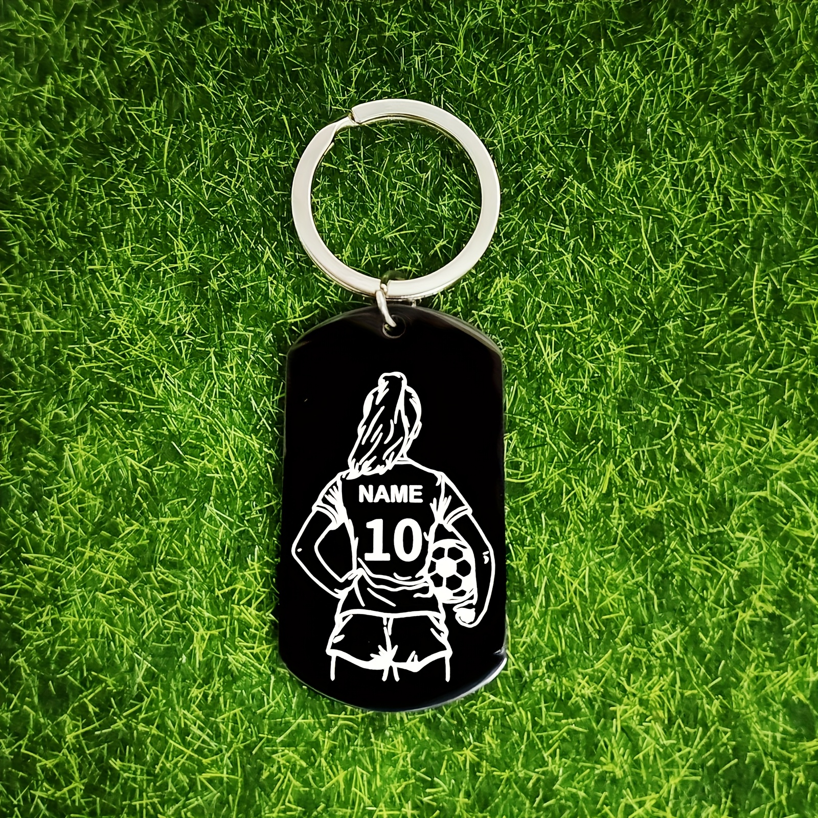 TEMU 1 Llavero de Fútbol Grabado Personalizado - y Número, Diseño Elegante en Metal con Silueta del - Regalo Duradero de Memorabilia Deportiva para