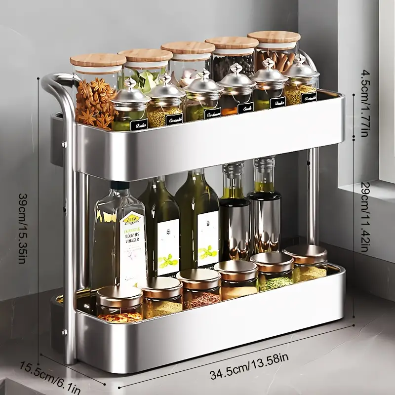 2-lagiges und 3-lagiges Gewürzregal aus Edelstahl für die Küche, Gewürzglas-Aufbewahrungsregal für Schrankschrank, Küchenarbeitsplatten-Eckregal, platzsparendes, robustes Küchenregal-Design * für