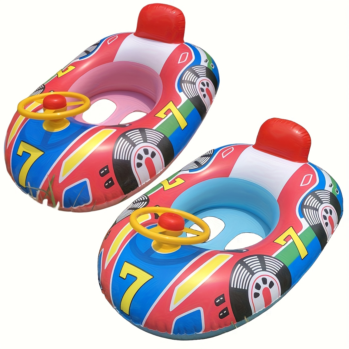 kids swim float ring with steering handle horn racing theme inflatable water seat for children pvc material ages 3 6  