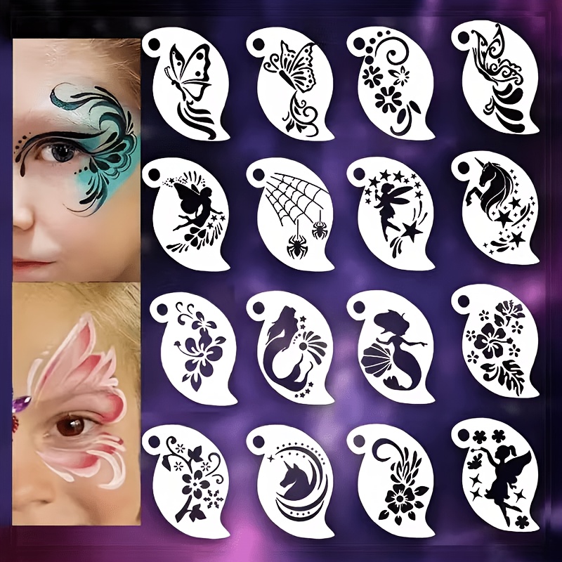 TEMU 1 Set/16 Sheets Of Stage Makeup Face Painting Stencils, Reusable Painting Templates, Perfect Gift For Masquerade Parties. Suitable For Dress-up,