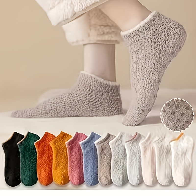 TEMU Random 4 Pairs Of Hot Melt Coral Fleece Thick Socks Women's Socks Cute Sweet Ankle Boat Socks Autumn Winter Fleece Home Warm Floor Socks Soft