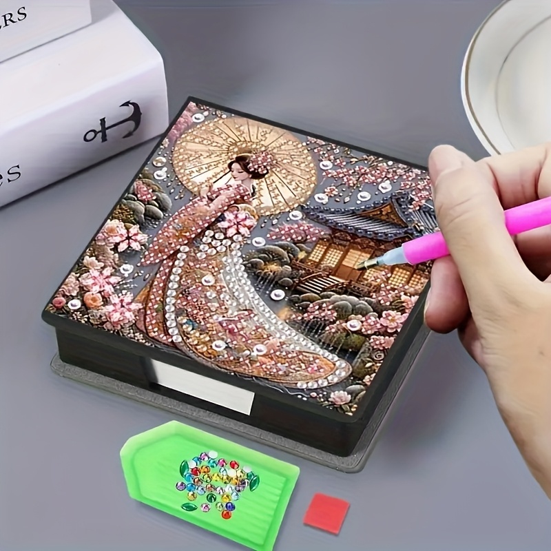 TEMU Kit de Peinture Diamant 5D DIY - Carnet et Boîte à Notes Motif Beauté Kimono - Cadeau Unique, Ensemble d'Art Diamant, Ronde Irrégulière, Cadeau