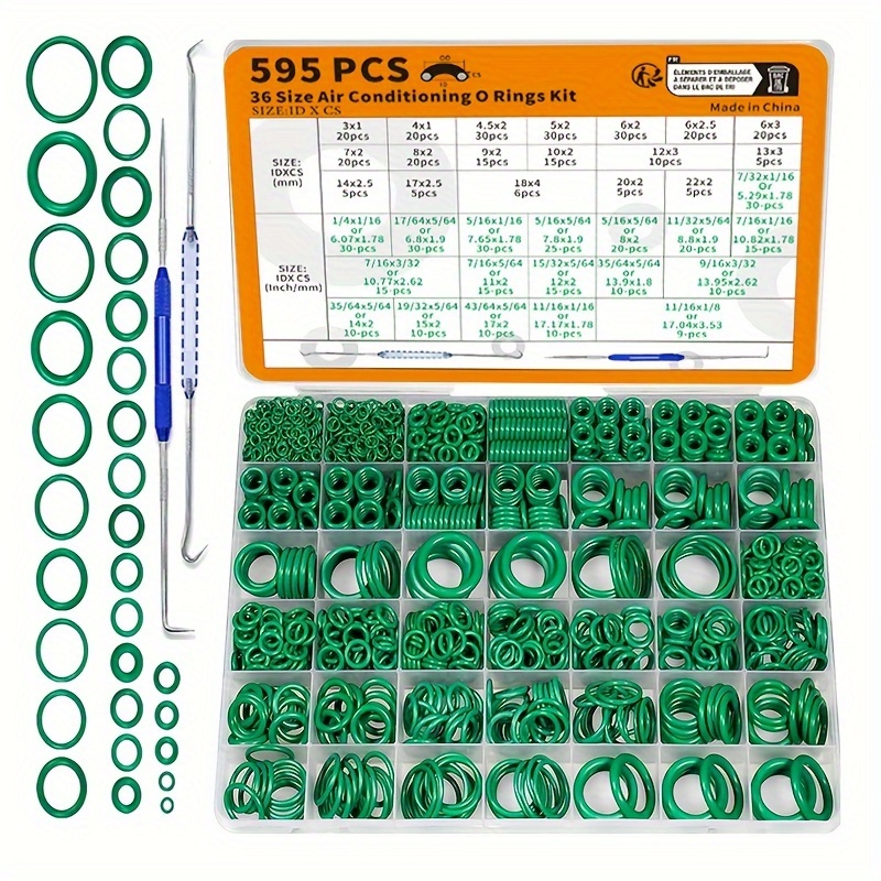 

595-piece Air Conditioning O-rings Kit - 36 Sizes, Synthetic Rubber 70a Durometer, Round Section For A/c, Compressor & Faucet Sealing, Includes Spool Tools - Professional Repair Set