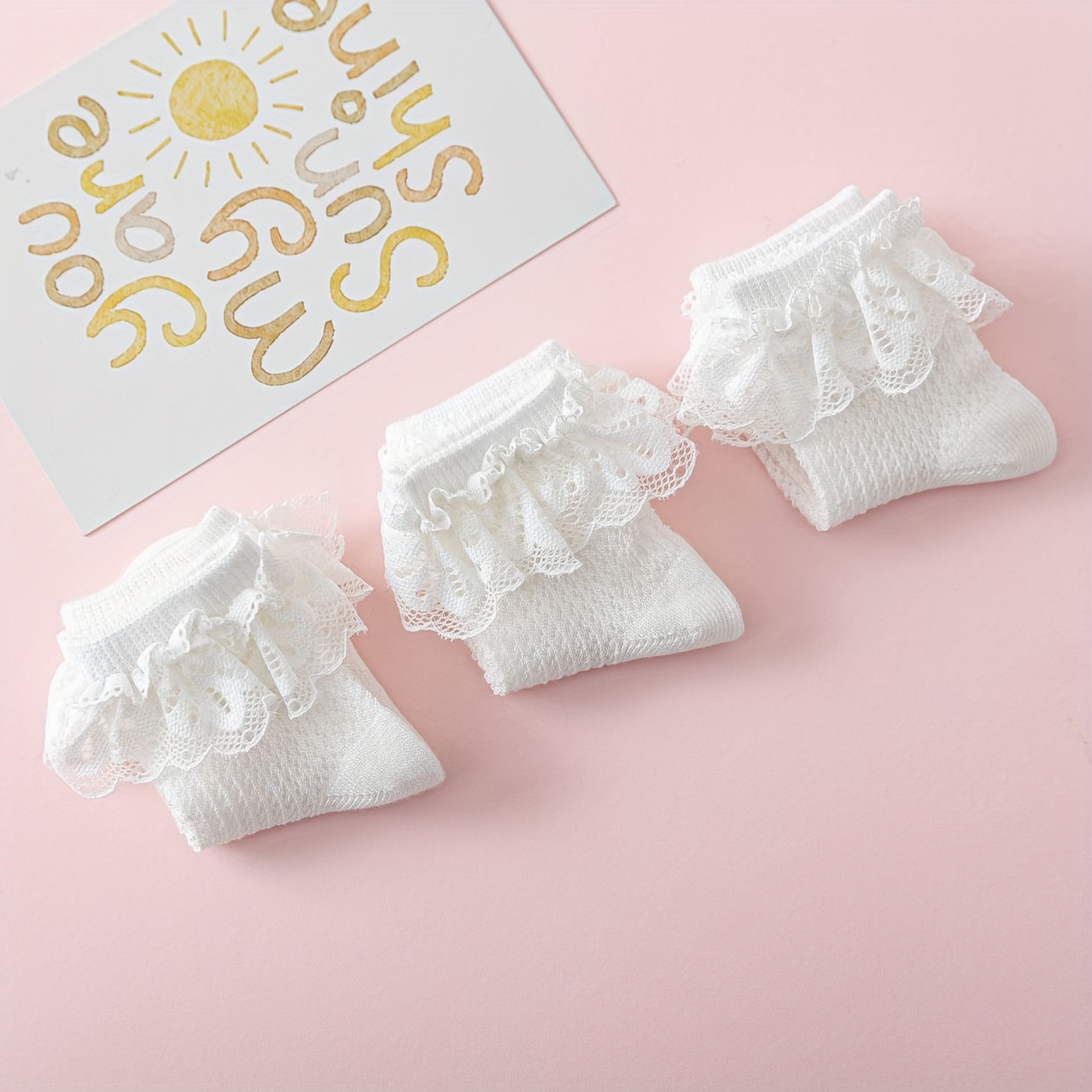 E-shop 3 Paar Spitzen-Schnuller Socken für Mädchen, Atmungsaktives Mesh, Prinzessin Style