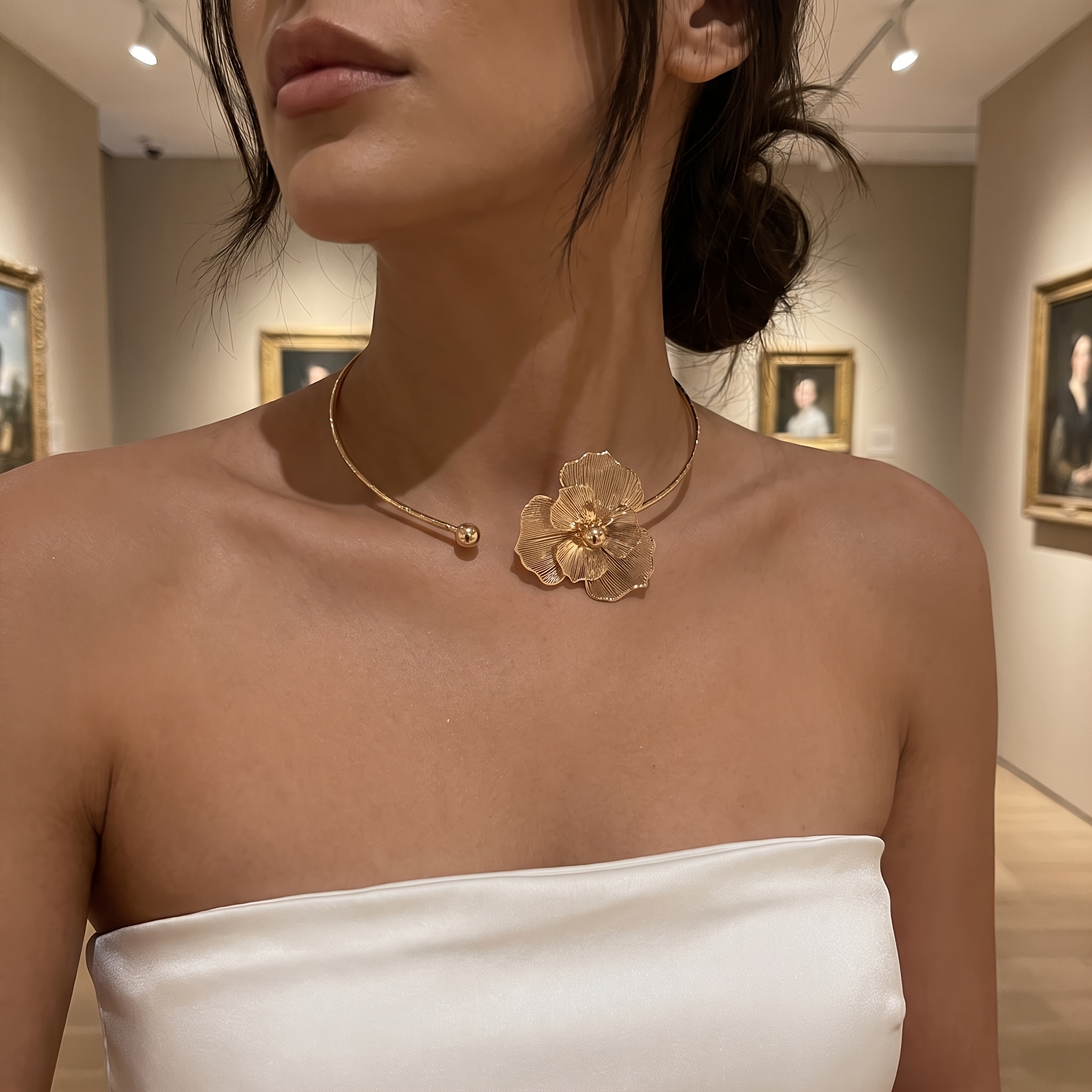 TEMU 1pc Creative, Design-inspired 3d Brushed Flower Choker, Stylish And Elegant Ladies' Neck Jewelry, Suitable For Casual Attire And Vacation
